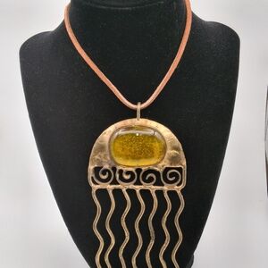 Robert Larin "Canada" Artisan Gold and Tan Tone Pendant Necklace